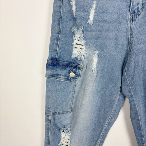 American Bazi Los Angeles Denim Joggers Baggy Distressed Denim Pockets Small - Picture 3 of 9